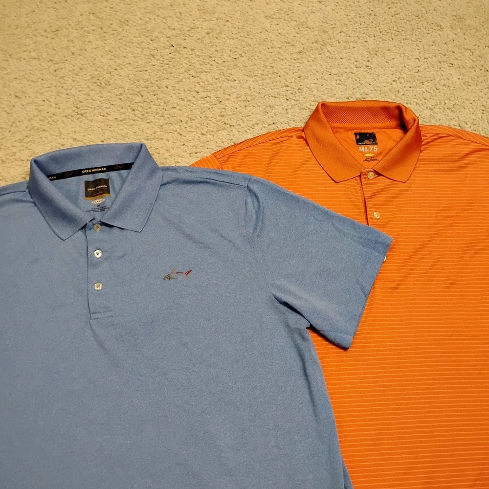 Greg Norman Shirt Lot Of 2 Mens XL Golf Play Dry Shark Performance Preppy Tennis